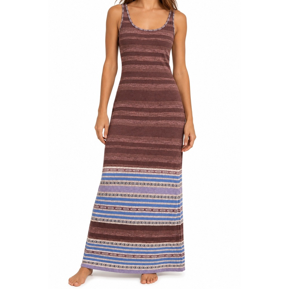 Peruvian Connection Pima Cotton Stripe Maxi Dress Small Boho Earth Tones Fall